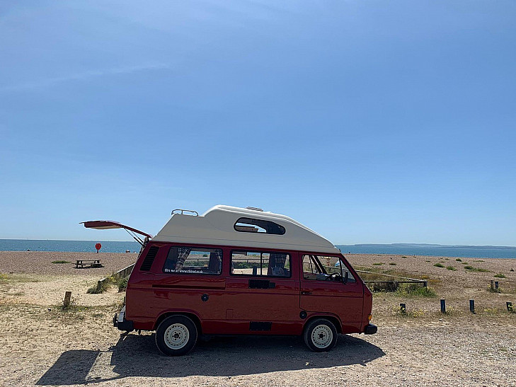 Tiki Red Volkswagen T25 hire Portsmouth